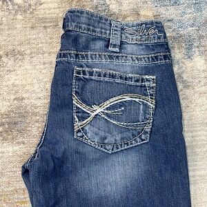 Silver Jeans Eden Flare Womens 30x31 Blue Distressed Bootcut Denim Mid Rise